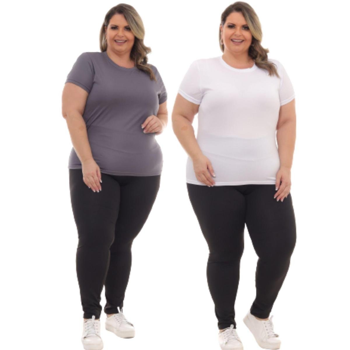 Kit 2 Peças - Camiseta Feminina Plus Size Poliester Academia