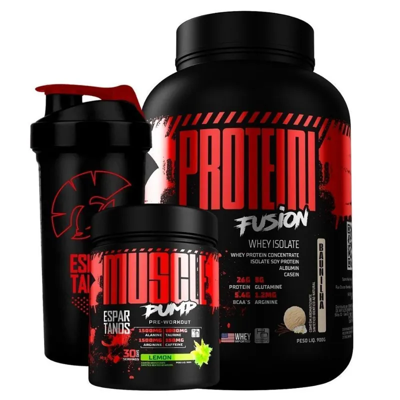 Kit Whey Protein Fusion + Pré Treino Muscle Pump + Shaker