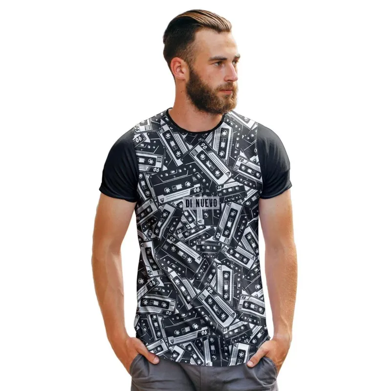 Camiseta Di Nuevo Mini Fitas Cassestes Full Print Retrô Masculina