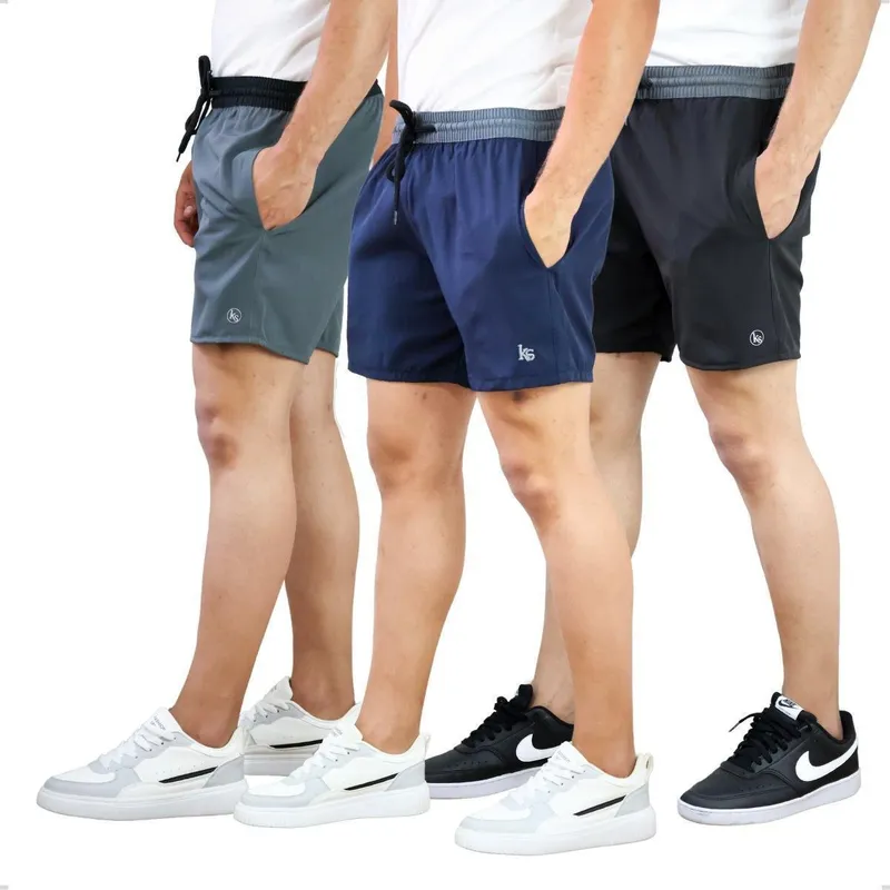 Kit 3 Shorts Esporte Praia Bermuda Curta Masculina Treino Academia Tactel com Elastano