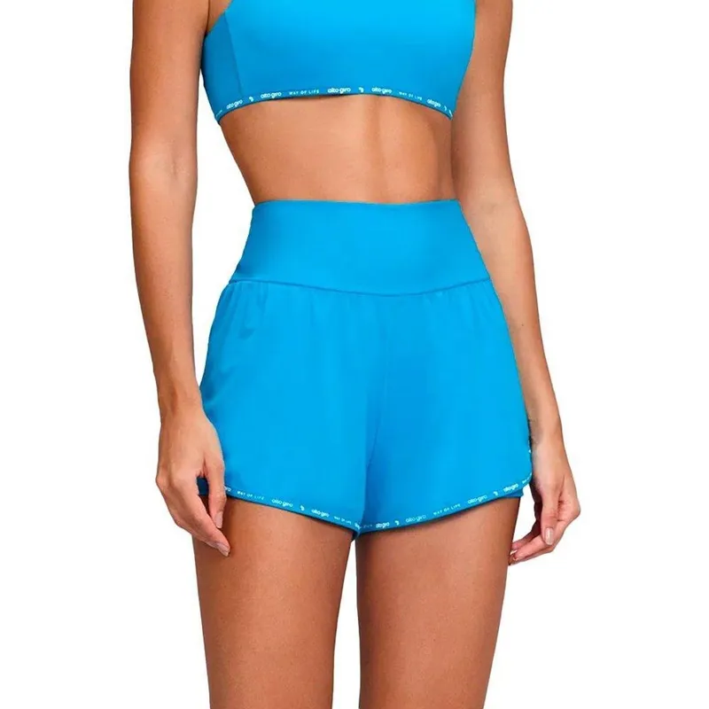 Shorts Alto Giro 2 em 1 Sobreposto Tule Elástico Feminino