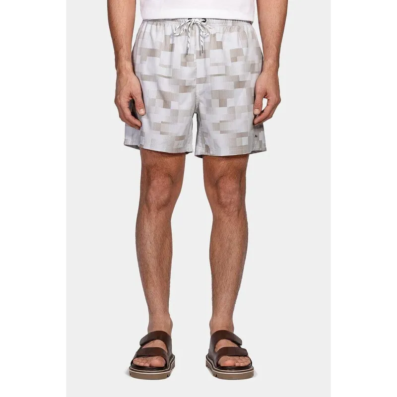 Shorts Aramis de Elástico Estampado Pixel Areia
