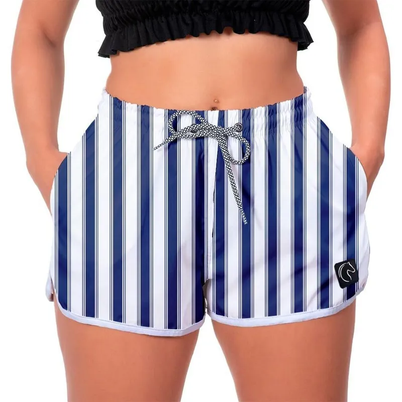Short Listrado Feminino Academia Corrida Premium Casual