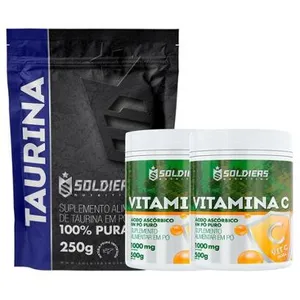 Kit: Taurina 250g + 2 Vitaminas C Em Pó 500g - 100% Puro Importado - Soldiers Nutrition
