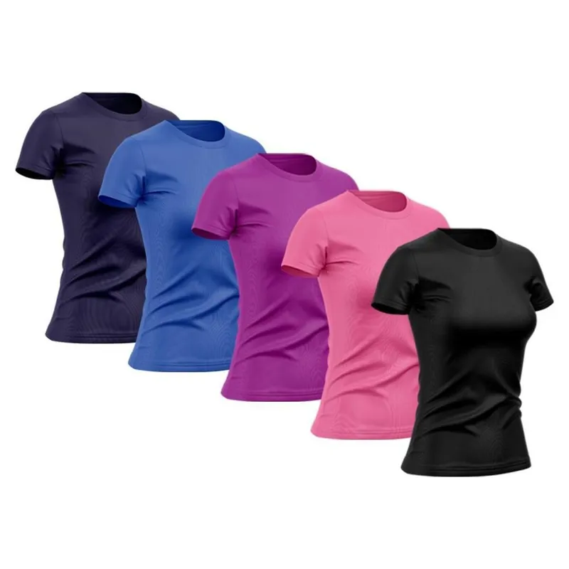 Kit 5 Camiseta Feminina Manga Curta Dry Proteção Solar UV Blusa Baby Look Academia Treino Camisetas