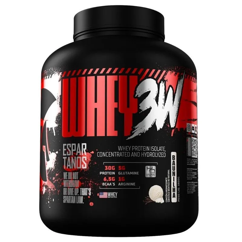Whey Protein 3W Concentrado Isolado e Hidrolisado 1,8Kg - Top Whey 3w Máximo Desempenho Espartanos
