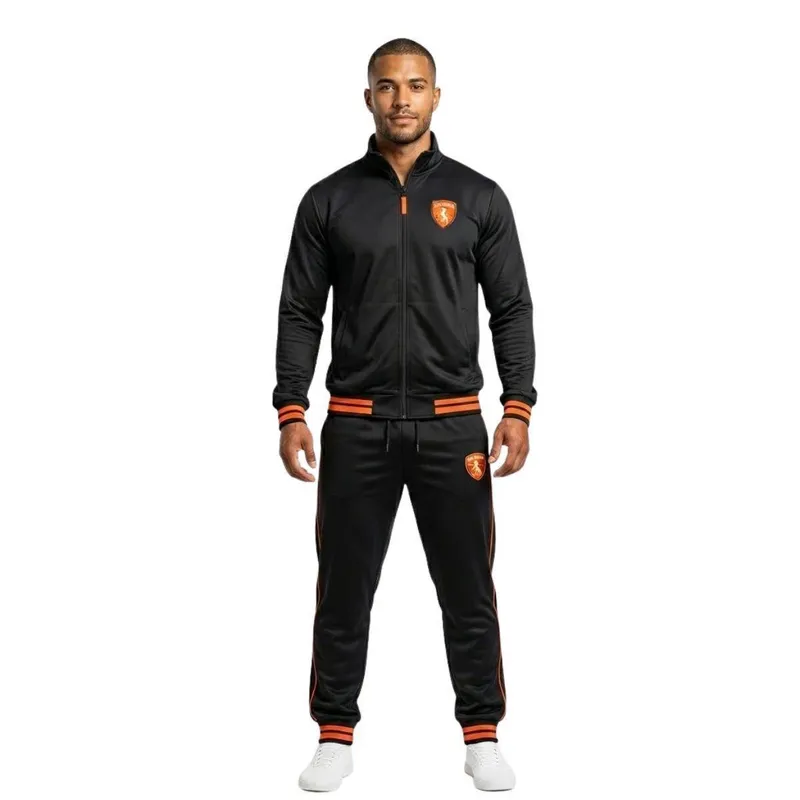 Agasalho Conjunto Holanda Seleção Jaqueta Calça Preto/Laranja Copa