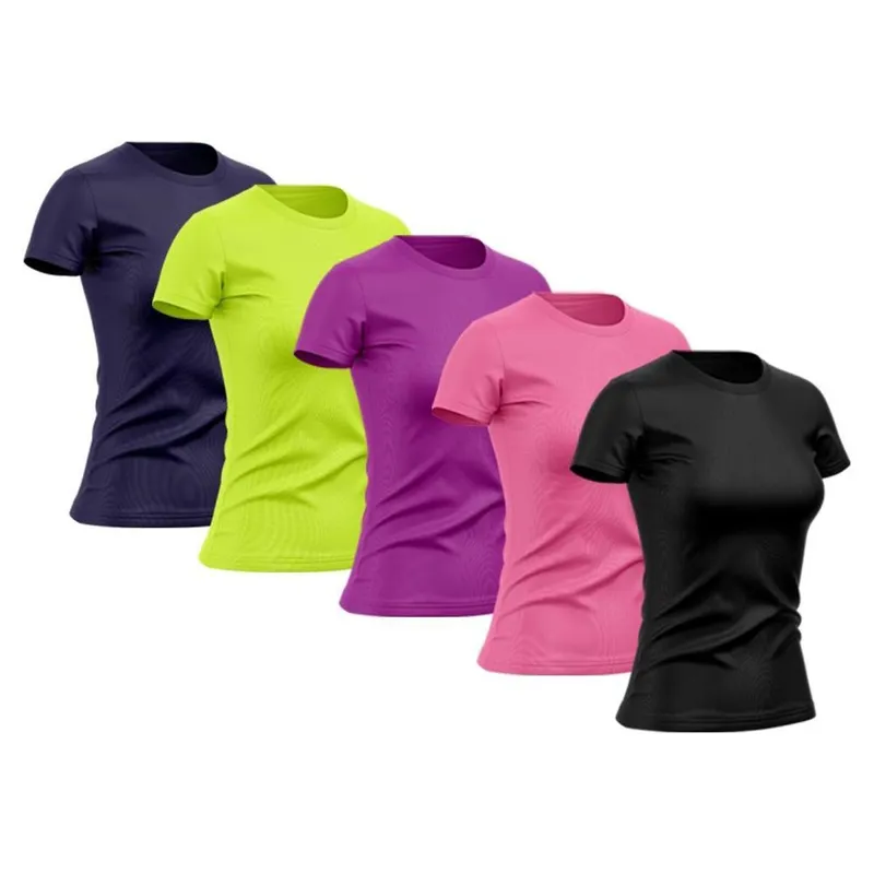 Kit 5 Camiseta Feminina Manga Curta Dry Proteção Solar UV Blusa Baby Look Academia Treino Camisetas