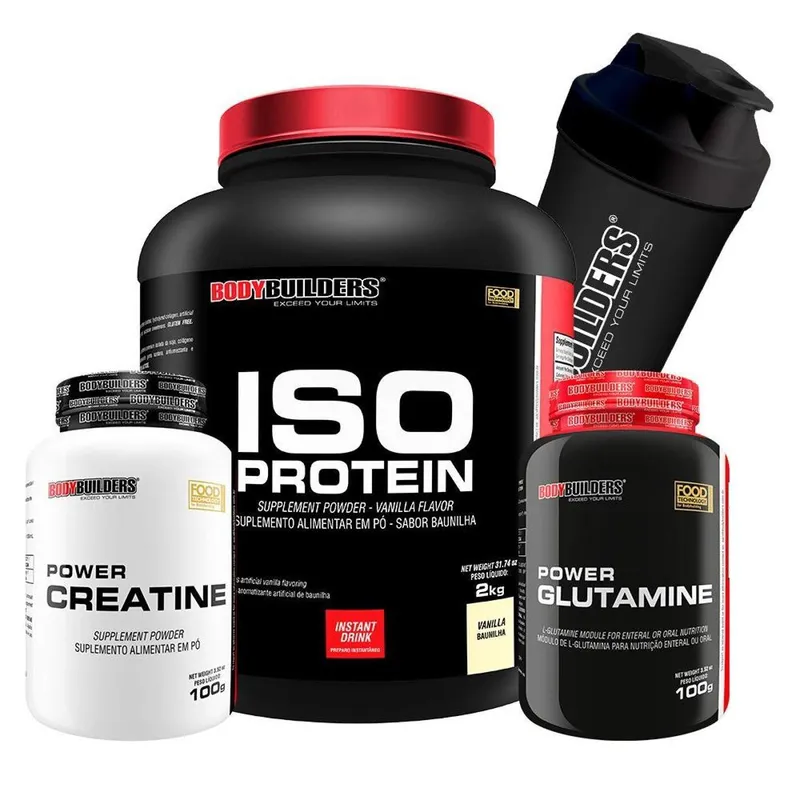 Kit Whey Protein Iso Protein 2Kg + Creatina 100g + Glutamina 100g + Coqueteleira - Bodybuilders