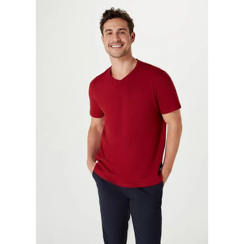 Camiseta Básica Hering Manga Curta Regular Decote V World Masculina