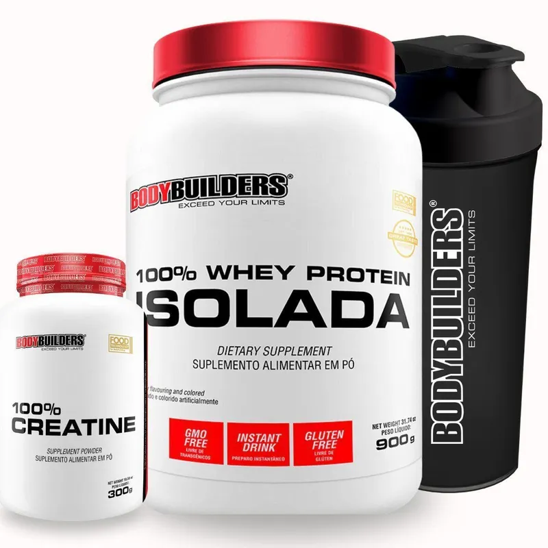 Kit 100% Whey Protein Isolada 900g + Creatina Monohidratada 100% Pura 300g + Coq - Bodybuilders