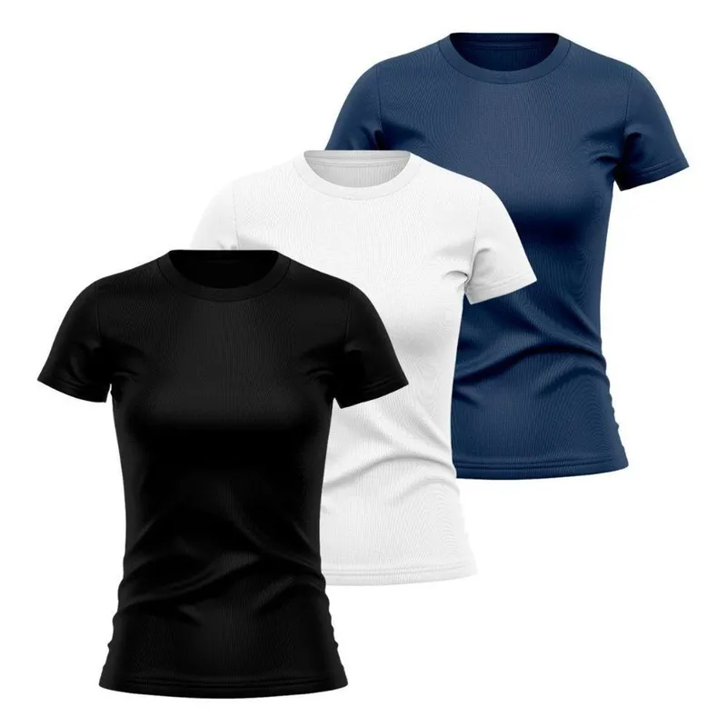Kit 3 Camisetas Manga Curta Feminina Lisa Dry Academia Fit