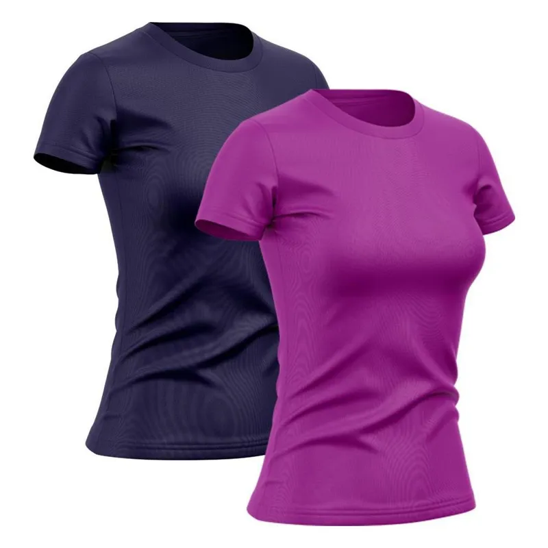 Kit 2 Camiseta Feminina Manga Curta Dry Proteção Solar UV Blusa Baby Look Academia Treino Camisetas
