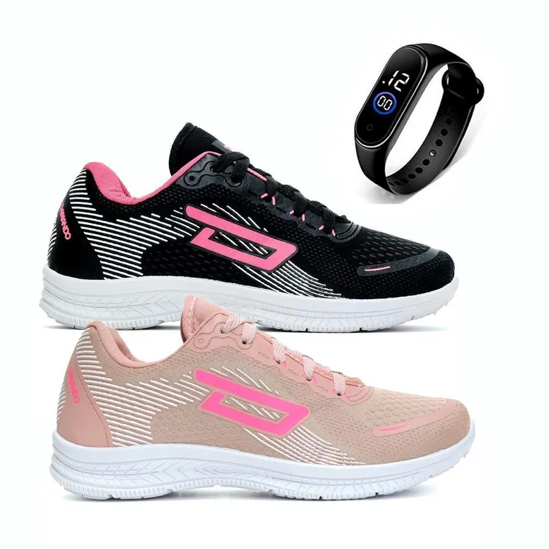Kit 2 Tênis Esporte Feminino Academia Corrida + Relógio