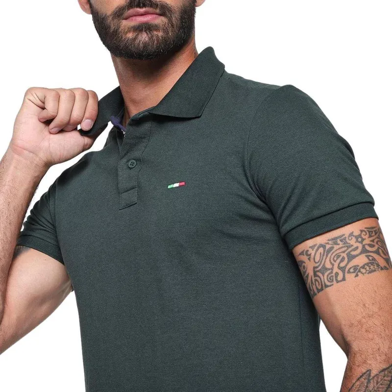 Camisa Polo Masculina Básica Industrie Piquet no Estilo Clássico Bordado Itália