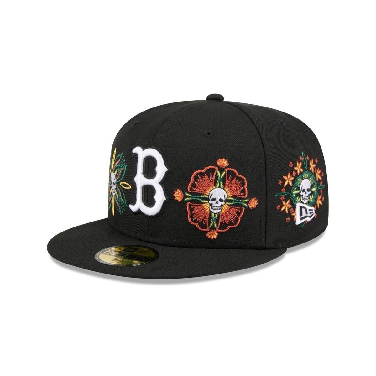 BONE NEW ERA 59FIFTY BOSTON RED SOX MLB SKULL & ROSES PRETO