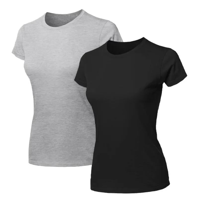 Kit 2 Blusa Feminina Camiseta Lisa Básica Algodão Camisa Baby Look Blusas