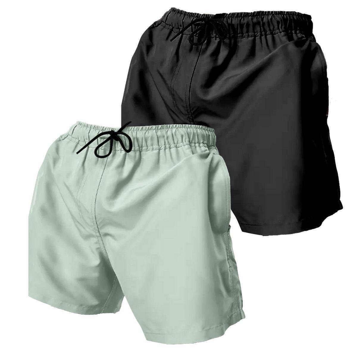 Kit 2 Bermudas Short Tactel Masculina Lisas com Bolsos e Ajuste na Cintura