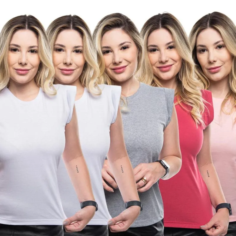 Kit 5 Camisetas Feminina Muscle Tee Manga Curta Basica Lisa