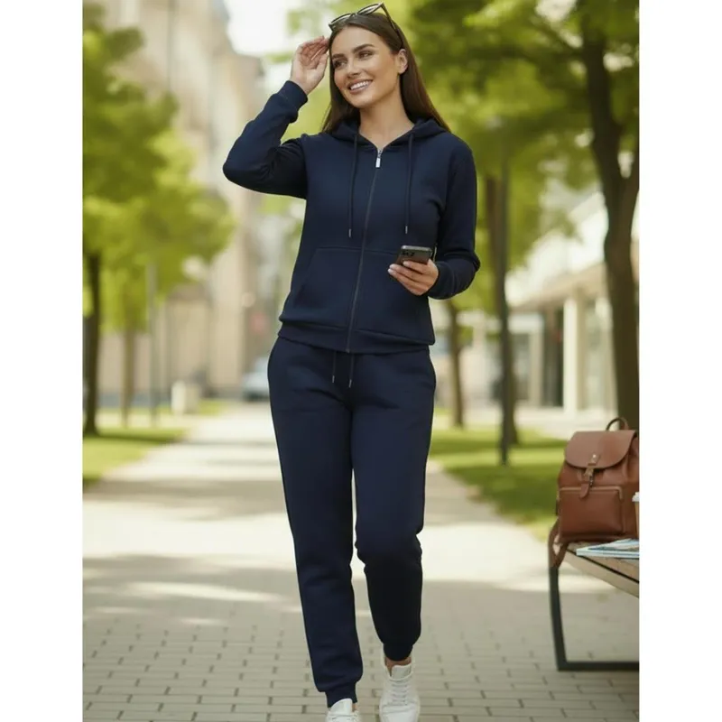 Casaco Feminino Conjunto de Moletom Flanelado Moleton Feminino Calça e Blusa Com Ziper Macio Fofinho