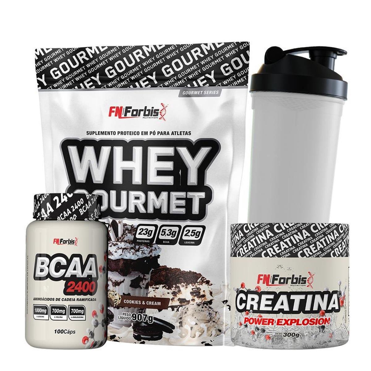 Kit Whey Protein Refil + Creatina 300g + BCAA cáps + Coqueteleira - FN Forbis Nutrition
