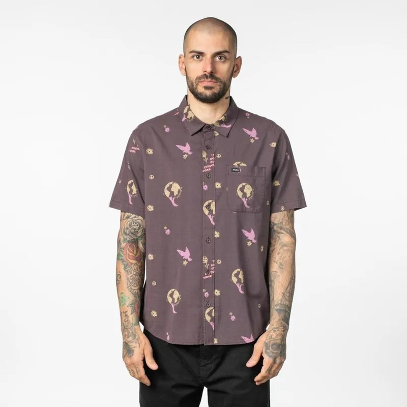 CAMISA M/C LET IT GROW - DARK PLUM - G