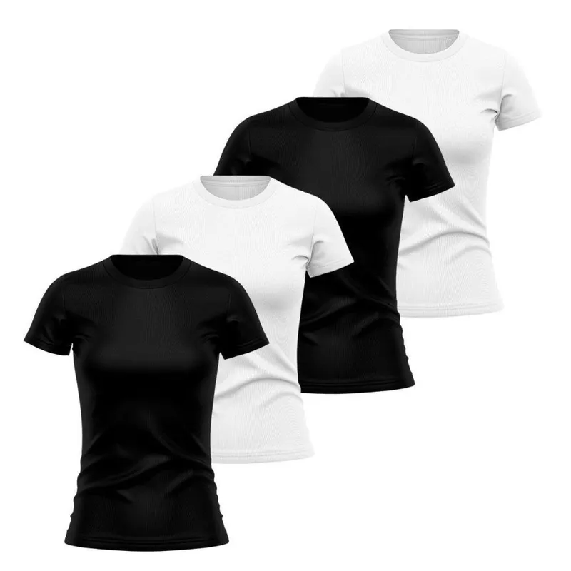 Kit 4 Camisetas Manga Curta Feminina Lisa Dry Academia Fit