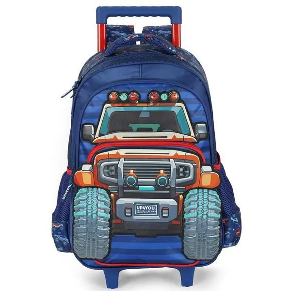 Mochila de Rodinha Com Alça Luxcel Up4You Monster Truck Azul Único