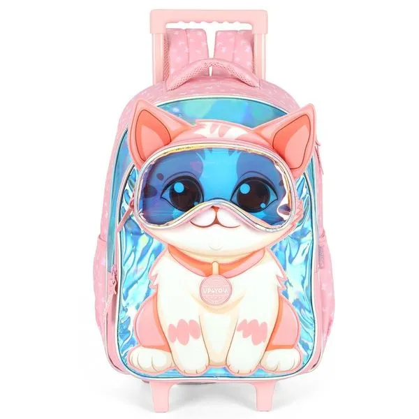 Mochila de Rodinhas Com Alça Luxcel Up4You Gatinha Salmão Único