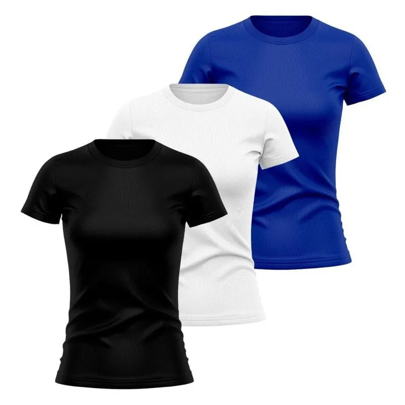 Kit 3 Camisetas Manga Curta Feminina Lisa Dry Academia Fit