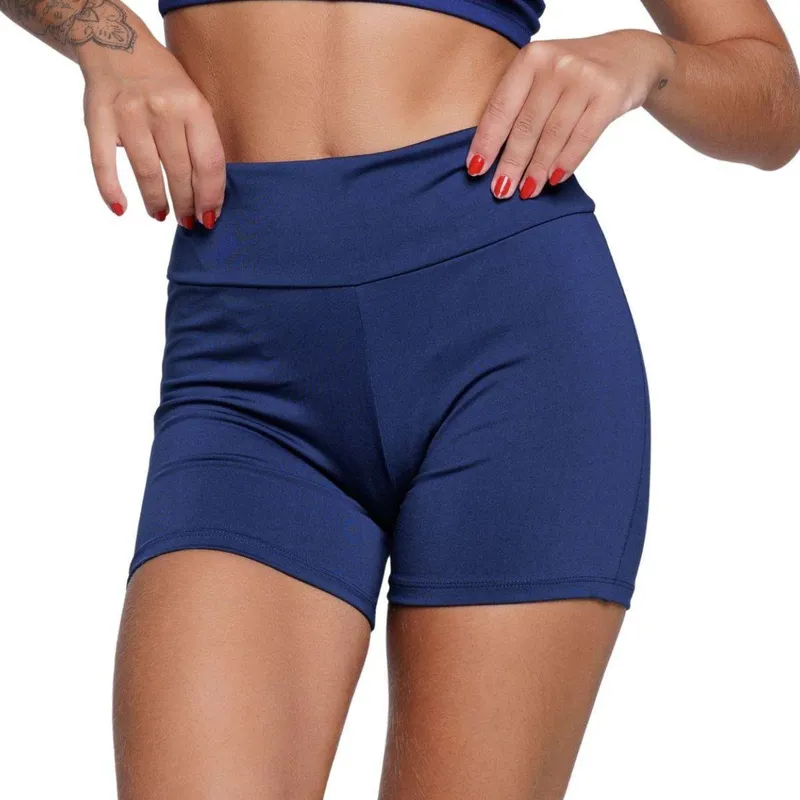 Short Básico de Academia Suplex Liso Vekyo Cintura Alta Treino Fitness Feminina