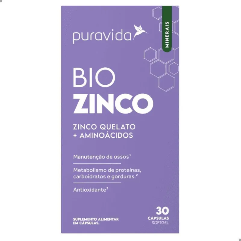 Bio Zinco Quelato + Aminoácidos 30 Cápsulas Softgel Pura Vida