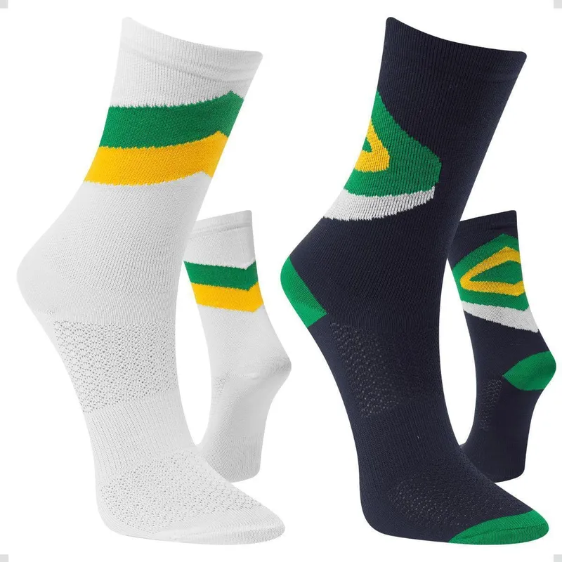 Kit 2 Pares Meia Cano Alto Brasil Poliamida Copa Torcedor Corrida Performance Compressão