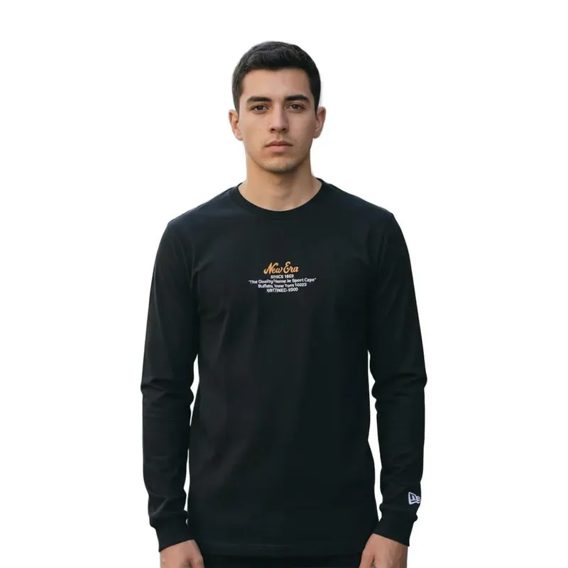 CAMISETA MASCULINA NEW ERA MANGA LONGA LOGO HISTORY BRANDED NEI24TSH046 PRETA