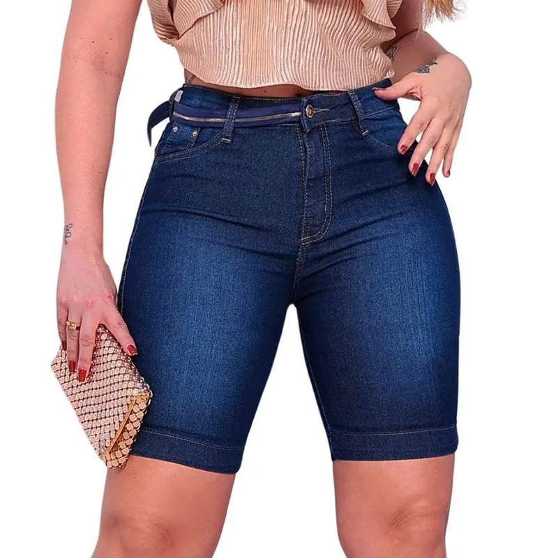 Bermuda Feminina Sarja Meia Coxa Casual Confortável