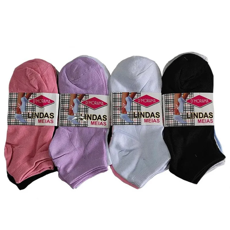 Kit 12 Pares de Meias Feminina Soquete 35-40 Cores Sortidas Gênero:Mulher;Tamanho:Unico;Cor: