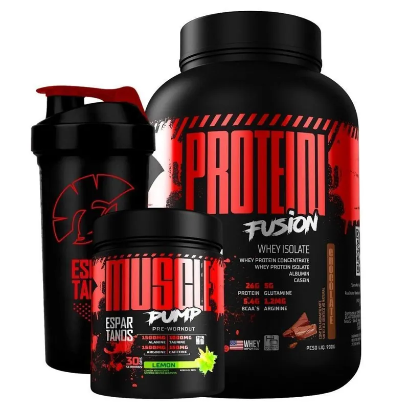 Kit Whey Protein Fusion + Pré Treino Muscle Pump + Shaker