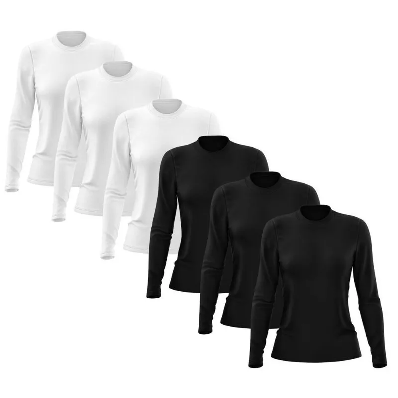 Kit 6 Camisetas Manga Longa Feminina Dry Lisa Treino