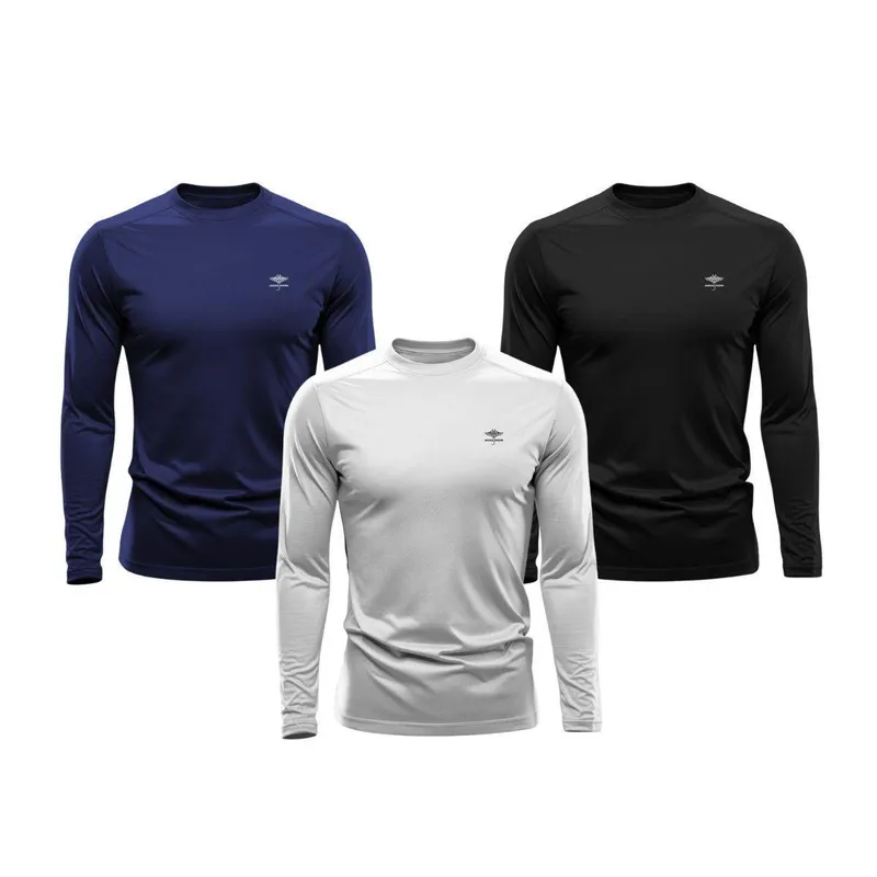 Kit 3 Camisetas Masculina Dry Manga Longa P ao Plus Proteção UV Academia Fitness Esporte Básica