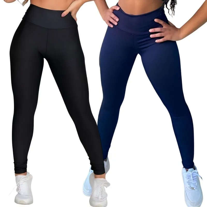 2 Legging Marenna Modas Básica Cintura Alta Suplex Academia Feminina
