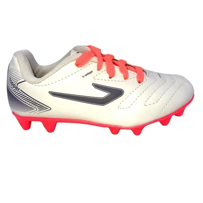 Chuteira Topper Campo VII Branco Com Cinza e Coral - 41183