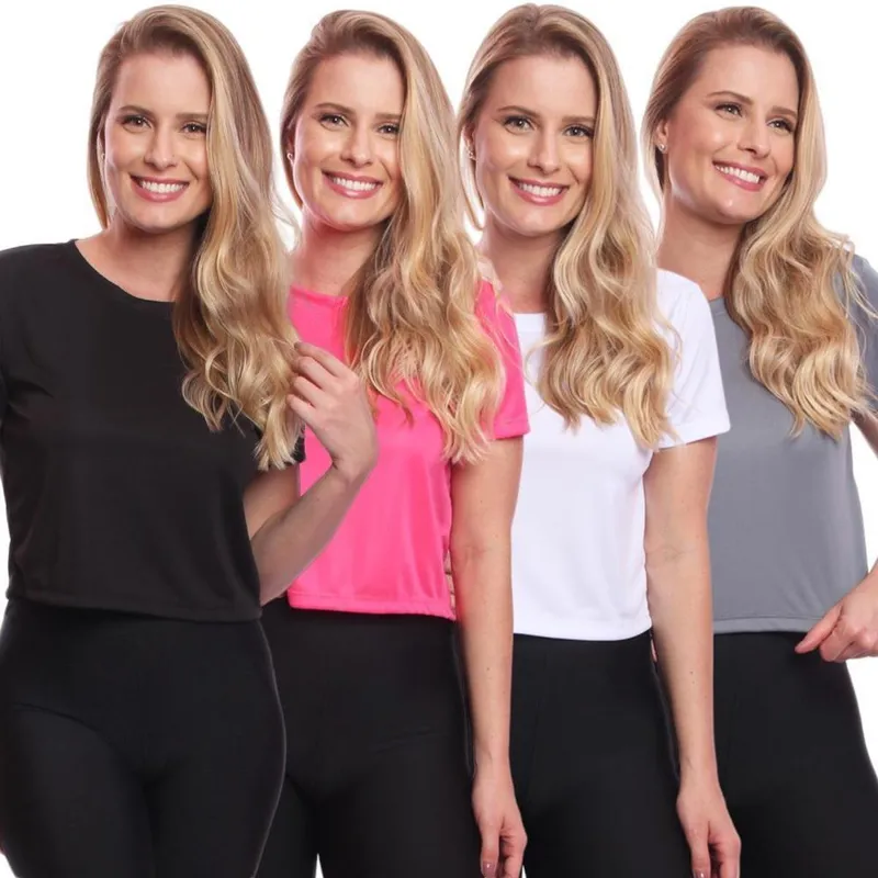 Kit 4 Blusas Via Basic Cropped Dry Academia Feminina