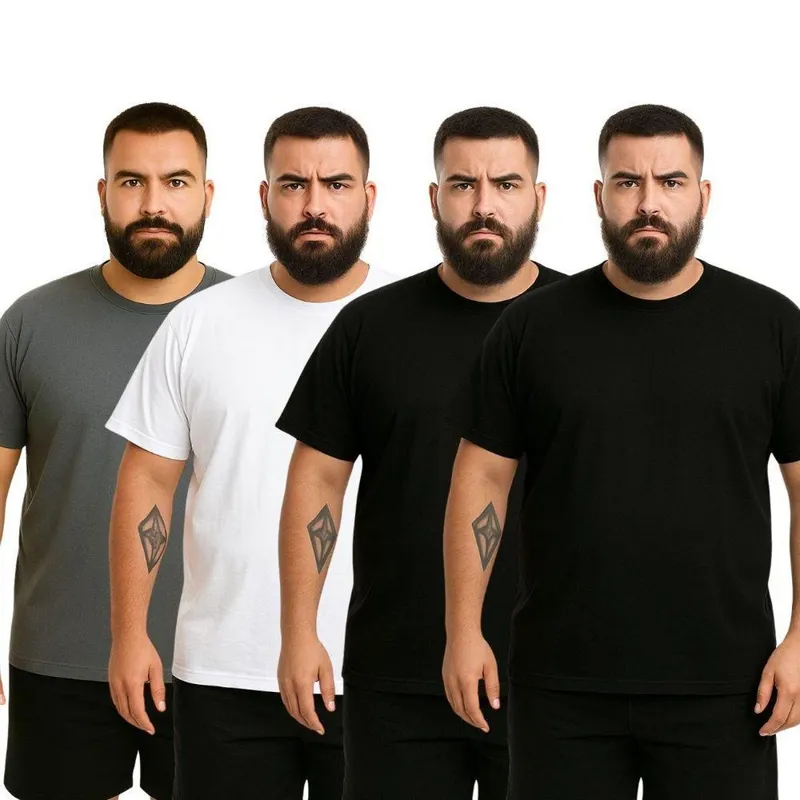 Kit 4 Camisetas Masculina Plus Size Lisa Algodão Premium