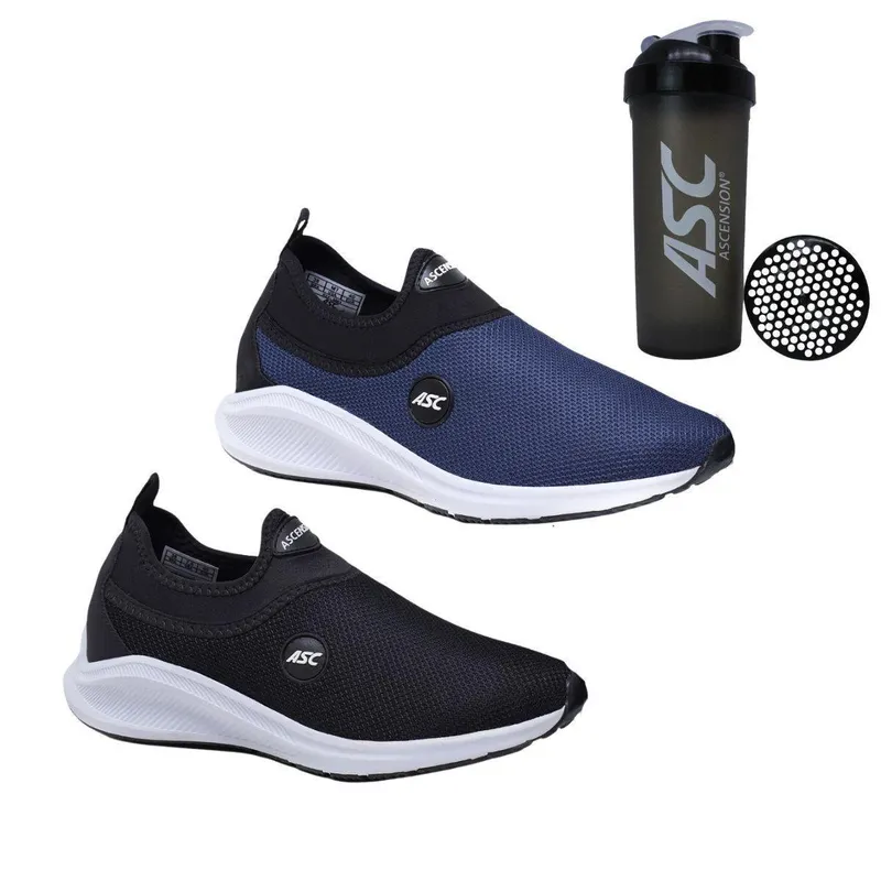 Kit 2 Tênis Asc Calce Fácil Conforto Academia+Coqueteleira