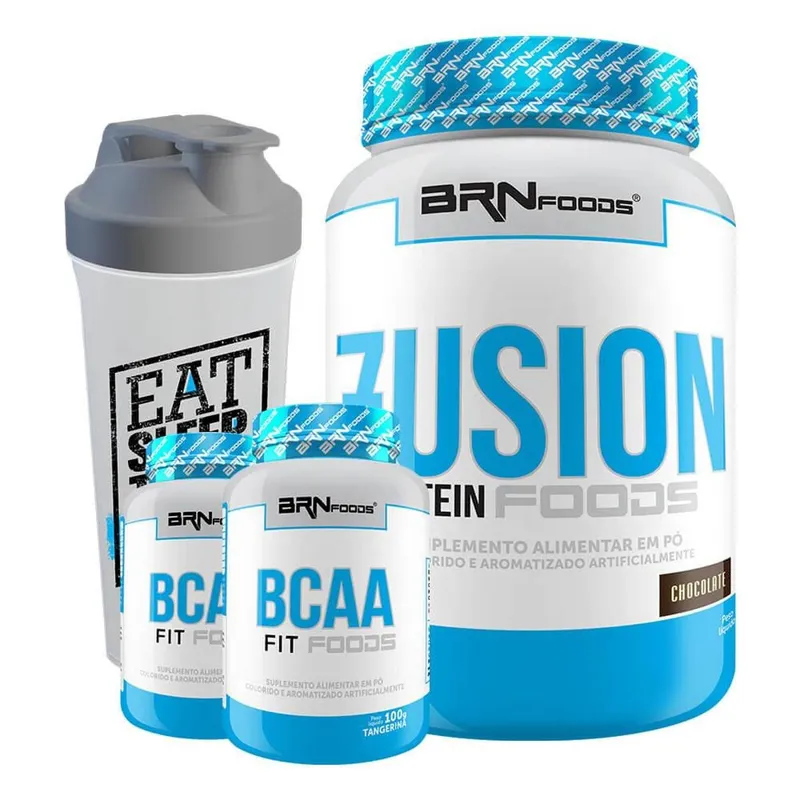 Kit Fusion Protein 900g + BCAA 2400 100 caps + Premium BCAA 120 caps + CoqueteleiraBRNfoods