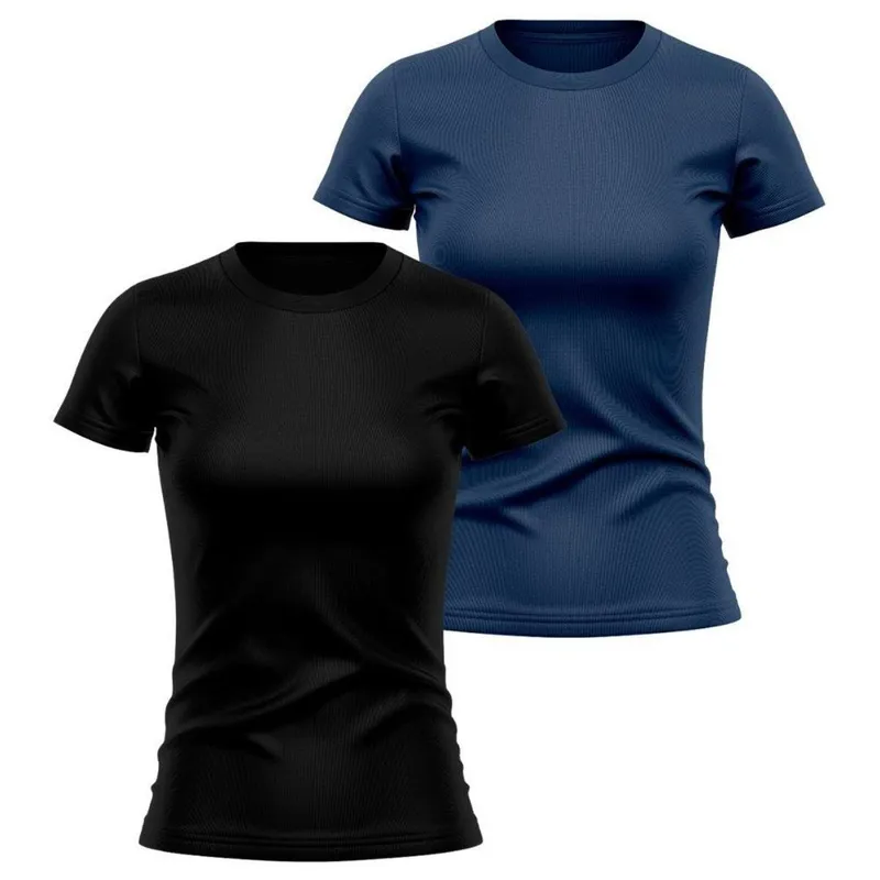 Kit 2 Camisetas Manga Curta Feminina Lisa Dry Academia Fit