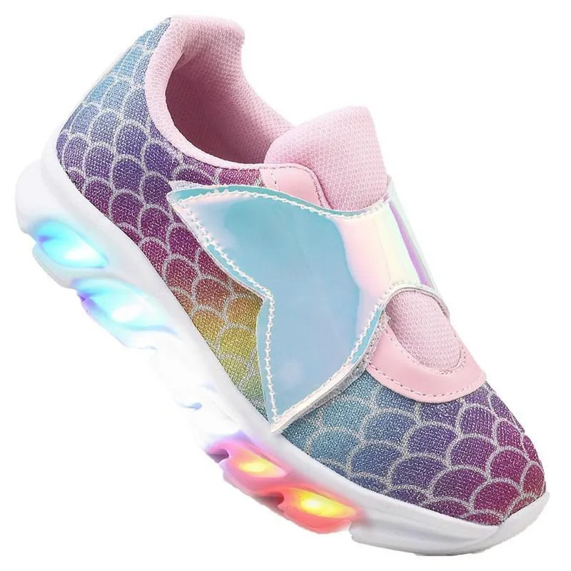 Tenis Infantil De Led Feminino Sereia Refletivo Meninas
