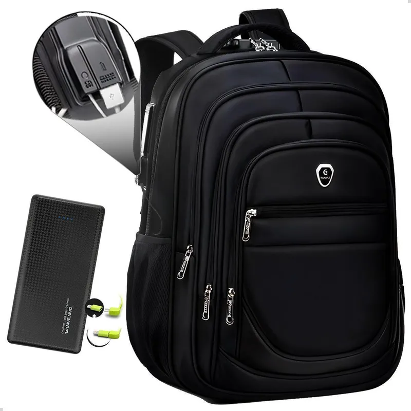Kit Mochila Executiva Grande Saida USB + Carregador Compacto