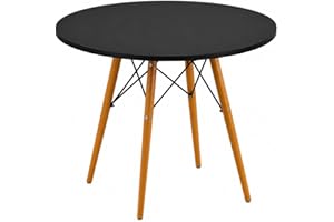 Mesa Redonda Eames 70cm Preta – Mesa de Jantar e Cozinha com Pés de Madeira Maciça e Estrutura Reforçada – Design Moderno par