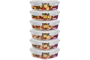 Kit 6 Potes de Vidro Borossilicato Retangular 640ml Marmita Com Tampa Hermética 4 Travas Resistente Livre de BPA Ideal para C